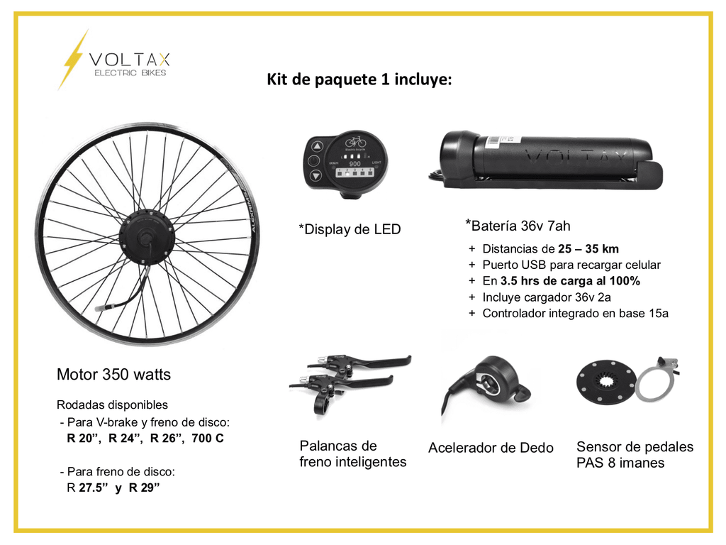 Sistema Eléctrico para Bicicleta (Motor en Rueda de 350 Watts) – VOLTAX  ELECTRIC BIKES